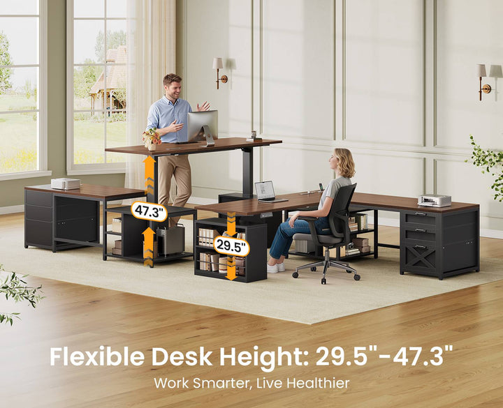 SEDETA 63 Inch L Shaped Electric Standing Desk with 3 Drawers for Office and Gaming Height Adjustable Desk with 3 Fabric Drawers Convertible L Shaped Desk or 2 Person Desk Sit Stand Desk