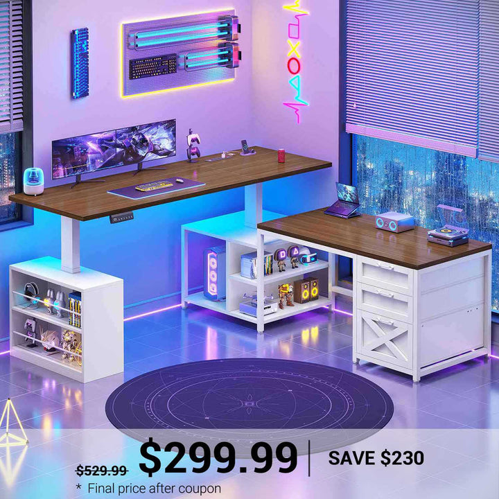 SEDETA 63 Inch L Shaped Electric Standing Desk with 3 Drawers for Office and Gaming Height Adjustable Desk with 3 Fabric Drawers Convertible L Shaped Desk or 2 Person Desk Sit Stand Desk