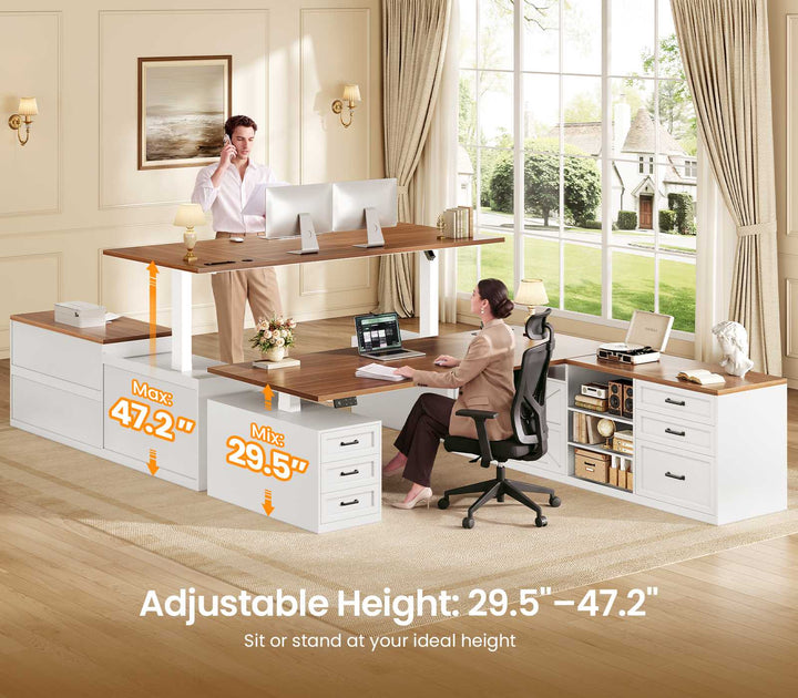 SEDETA® 71 Inch Height Adjustable Electric Standing Desk with 6 Drawers L Shaped Office Desk with Power Outlet Sit Stand Large Computer Desk with Storage Shelves