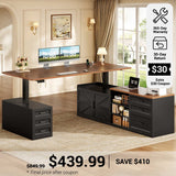 SEDETA® 71 Inch Height Adjustable Electric Standing Desk with 6 Drawers L Shaped Office Desk with Power Outlet Sit Stand Large Computer Desk with Storage Shelves