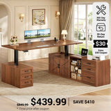 SEDETA® 71 Inch Height Adjustable Electric Standing Desk with 6 Drawers L Shaped Office Desk with Power Outlet Sit Stand Large Computer Desk with Storage Shelves