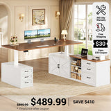 SEDETA 71 Inch Executive L Shaped Electric Standing Desk with 6 Drawers Height Adjustable Office Desk with Power Outlet Sit Stand Large Computer Desk with Storage Shelves