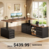 SEDETA | 71 Inch Height Adjustable Electric Standing Desk with 6 Drawers Sit Stand Large Computer Desk with Storage Shelves L Shaped Office Desk with Power Outlet
