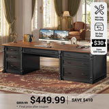 SEDETA 70.8 Inch Office Executive Desk with 7 Storage Drawers Charging Station Wood Computer Desk with 2 File Drawers Writing Desk Study Table