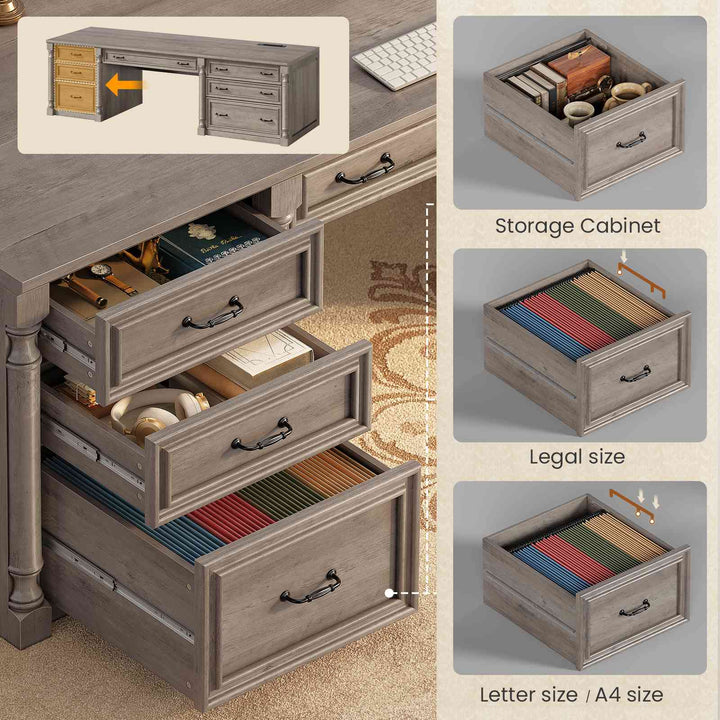 SEDETA | 70.8 Inch Home Office Desk with 7 Storage Drawers Charging Station Executive Desk with 2 File Drawers Writing Desk Study Table