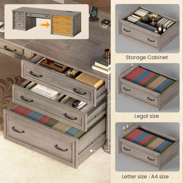 SEDETA | 70.8 Inch Home Office Desk with 7 Storage Drawers Charging Station Executive Desk with 2 File Drawers Writing Desk Study Table