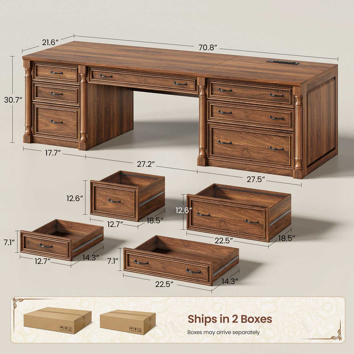 SEDETA | 70.8 Inch Home Office Desk with 7 Storage Drawers Charging Station Executive Desk with 2 File Drawers Writing Desk Study Table