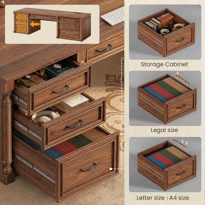 SEDETA | 70.8 Inch Home Office Desk with 7 Storage Drawers Charging Station Executive Desk with 2 File Drawers Writing Desk Study Table