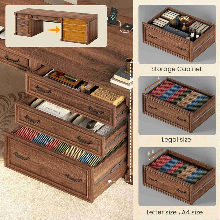 SEDETA | 70.8 Inch Home Office Desk with 7 Storage Drawers Charging Station Executive Desk with 2 File Drawers Writing Desk Study Table
