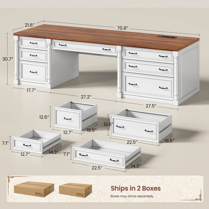 SEDETA | 70.8 Inch Home Office Desk with 7 Storage Drawers Charging Station Executive Desk with 2 File Drawers Writing Desk Study Table