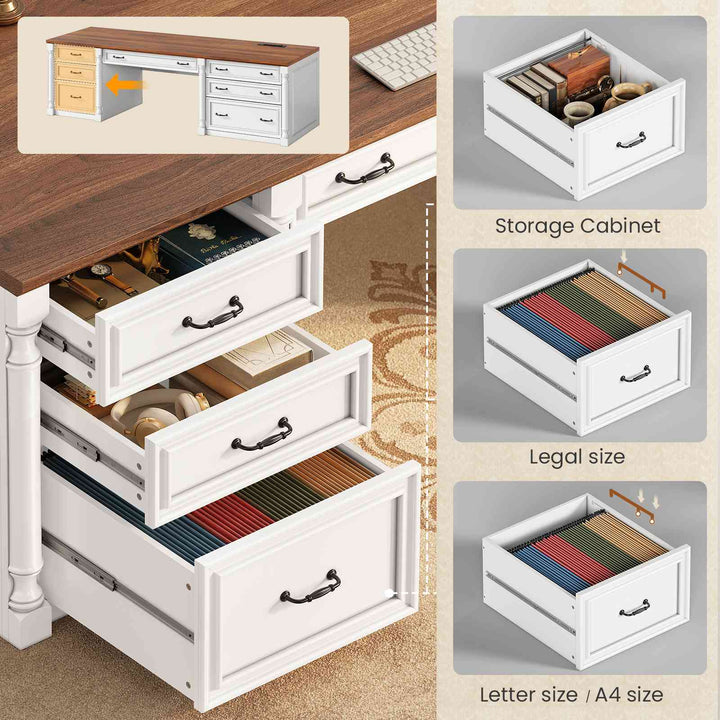 SEDETA | 70.8 Inch Home Office Desk with 7 Storage Drawers Charging Station Executive Desk with 2 File Drawers Writing Desk Study Table