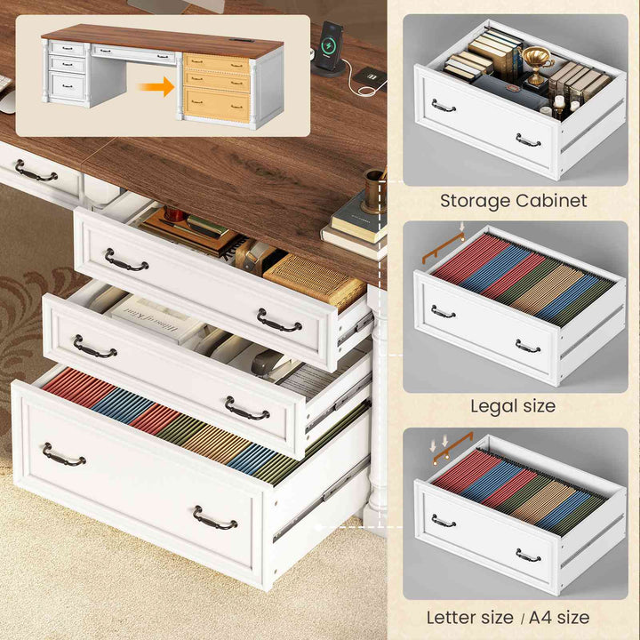 SEDETA | 70.8 Inch Home Office Desk with 7 Storage Drawers Charging Station Executive Desk with 2 File Drawers Writing Desk Study Table