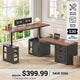 SEDETA 63 Inch L Shaped Electric Standing Desk Height Adjustable Computer Desk Farmhouse with Drawers Shelves and Power Outlet