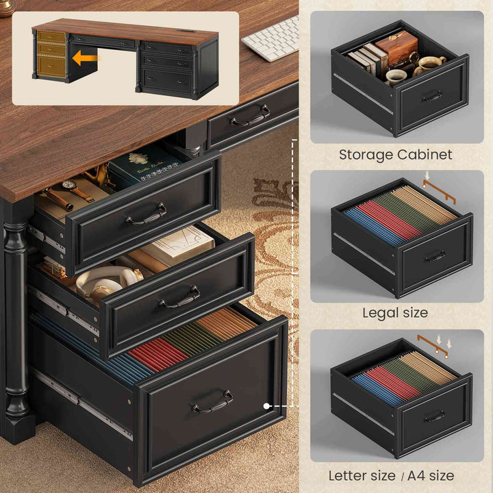 SEDETA | 70.8 Inch Home Office Desk with 7 Storage Drawers Charging Station Executive Desk with 2 File Drawers Writing Desk Study Table