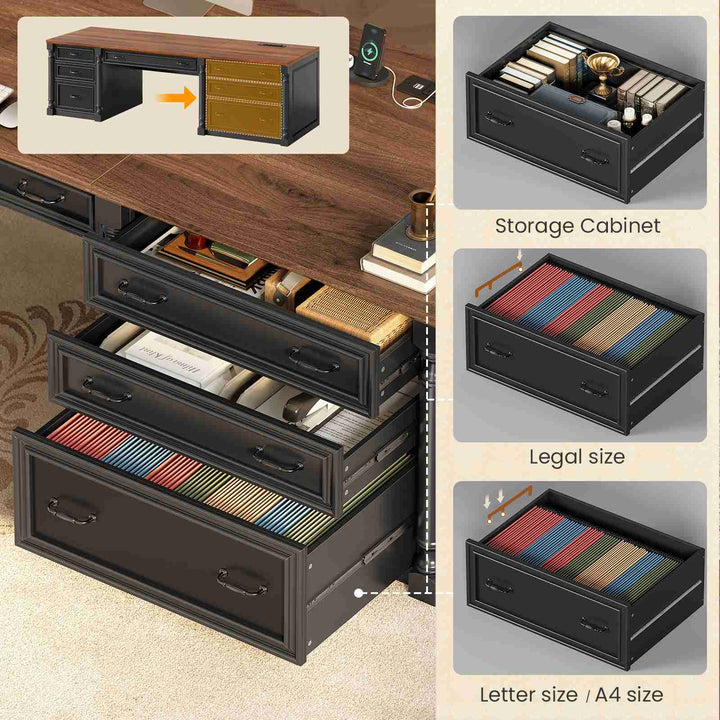 SEDETA | 70.8 Inch Home Office Desk with 7 Storage Drawers Charging Station Executive Desk with 2 File Drawers Writing Desk Study Table