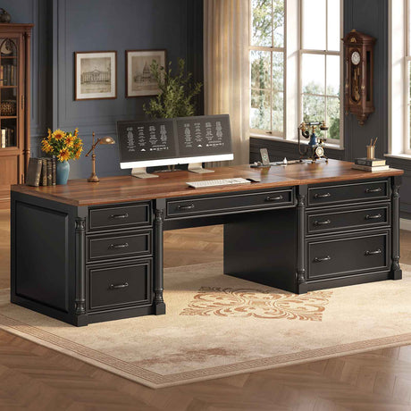 SEDETA | 70.8 Inch Home Office Desk with 7 Storage Drawers Charging Station Executive Desk with 2 File Drawers Writing Desk Study Table