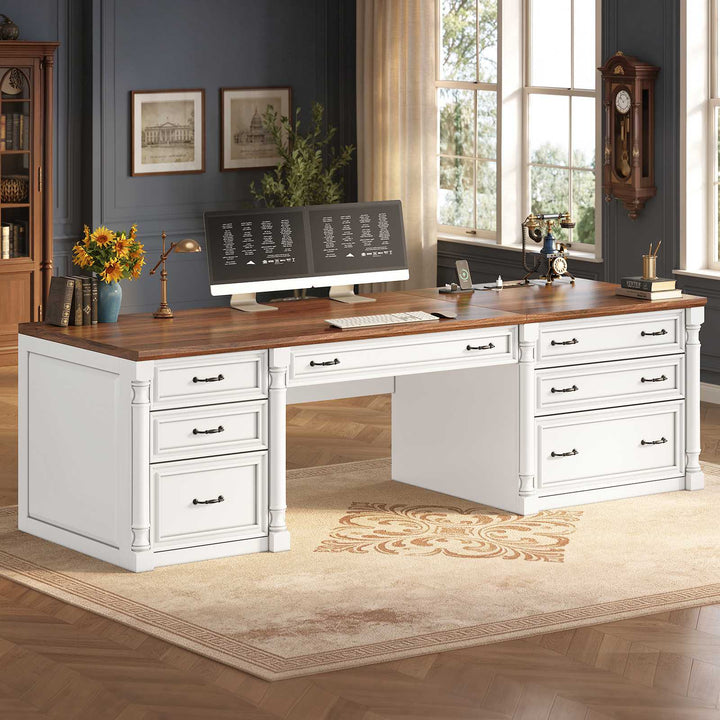 SEDETA | 70.8 Inch Home Office Desk with 7 Storage Drawers Charging Station Executive Desk with 2 File Drawers Writing Desk Study Table