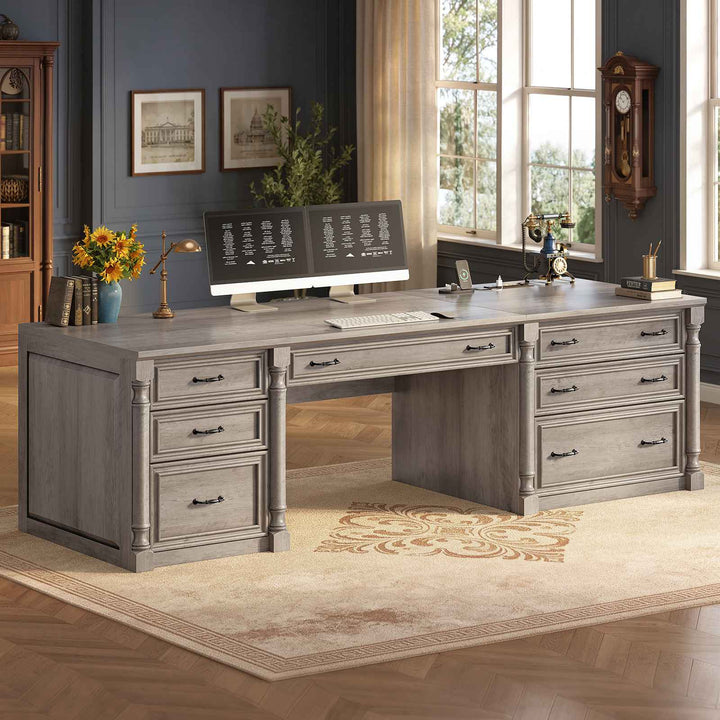 SEDETA | 70.8 Inch Home Office Desk with 7 Storage Drawers Charging Station Executive Desk with 2 File Drawers Writing Desk Study Table
