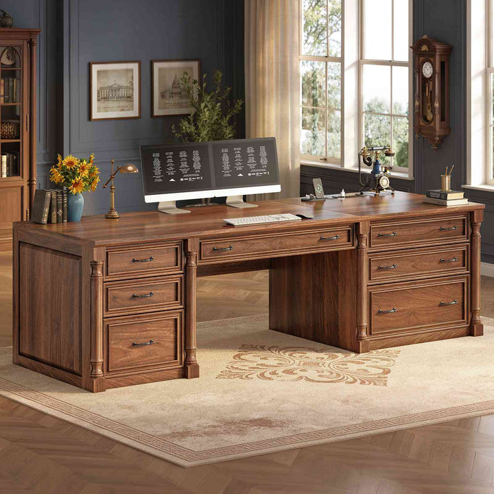 SEDETA | 70.8 Inch Home Office Desk with 7 Storage Drawers Charging Station Executive Desk with 2 File Drawers Writing Desk Study Table