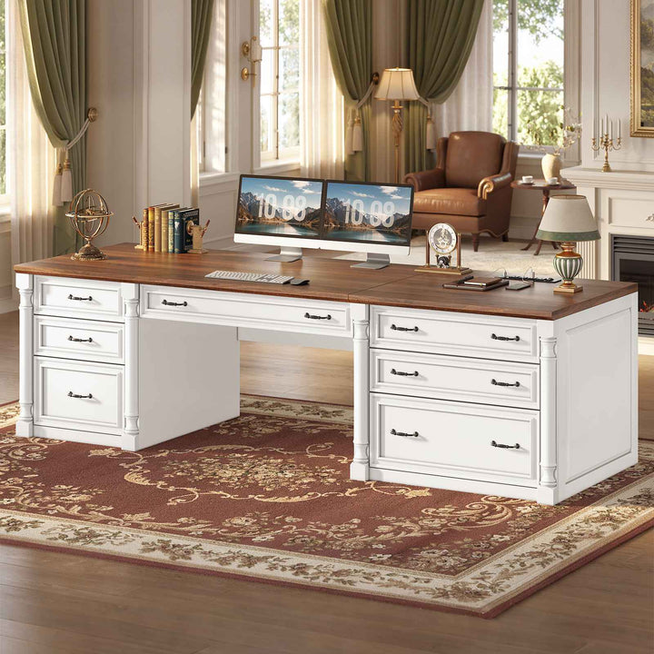 SEDETA | 70.8 Inch Home Office Desk with 7 Storage Drawers Charging Station Executive Desk with 2 File Drawers Writing Desk Study Table
