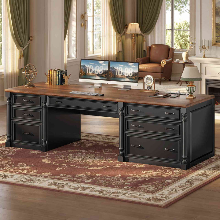 SEDETA | 70.8 Inch Home Office Desk with 7 Storage Drawers Charging Station Executive Desk with 2 File Drawers Writing Desk Study Table