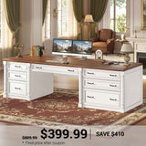 SEDETA | 70.8 Inch Home Office Desk with 7 Storage Drawers Charging Station Executive Desk with 2 File Drawers Writing Desk Study Table