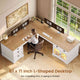 SEDETA 71 Inch L Shaped Executive Desk with 4 Drawers Diamond Glass Storage Cabinet Charging Station Wood Classic Home Office Desk with File Drawers Corner Computer Desk for Work and Study