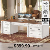 SEDETA® 70.8 Inch Executive Desk with 7 Storage Drawers Charging Station Computer Desk with 2 File Drawers Writing Desk Study Table