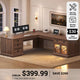 SEDETA 71 Inch L Shaped Executive Desk with 4 Drawers Diamond Glass Storage Cabinet Charging Station Wood Classic Home Office Desk with File Drawers Corner Computer Desk for Work and Study