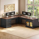 SEDETA 71 Inch L Shaped Executive Desk with 4 Drawers Diamond Glass Storage Cabinet Charging Station Wood Classic Home Office Desk with File Drawers Corner Computer Desk for Work and Study