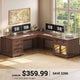 SEDETA | 71 Inch Home Office Desk with 4 Drawers Charging Station Diamond Glass Storage Cabinet Wood Classic L Shaped Executive Desk with File Drawers Corner Computer Desk for Work and Study