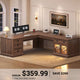 SEDETA | 71 Inch Home Office Desk with 4 Drawers Charging Station Diamond Glass Storage Cabinet Wood Classic L Shaped Executive Desk with File Drawers Corner Computer Desk for Work and Study