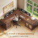 SEDETA 71 Inch L Shaped Executive Desk with 4 Drawers Diamond Glass Storage Cabinet Charging Station Wood Classic Home Office Desk with File Drawers Corner Computer Desk for Work and Study