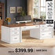 SEDETA® 70.8 Inch Executive Desk with 7 Storage Drawers Charging Station Computer Desk with 2 File Drawers Writing Desk Study Table