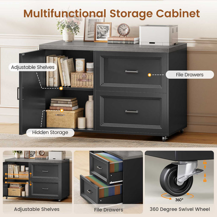 SEDETA 78.7 Inch L Shaped Executive Desk with Mobile File Cabinet Power Outlet Large Home Office Computer Desk with Drawers Storage Shelves Privacy Baffle