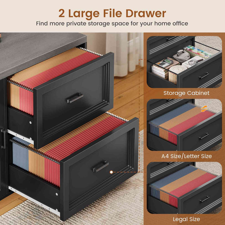 SEDETA 78.7 Inch L Shaped Executive Desk with Mobile File Cabinet Power Outlet Large Home Office Computer Desk with Drawers Storage Shelves Privacy Baffle
