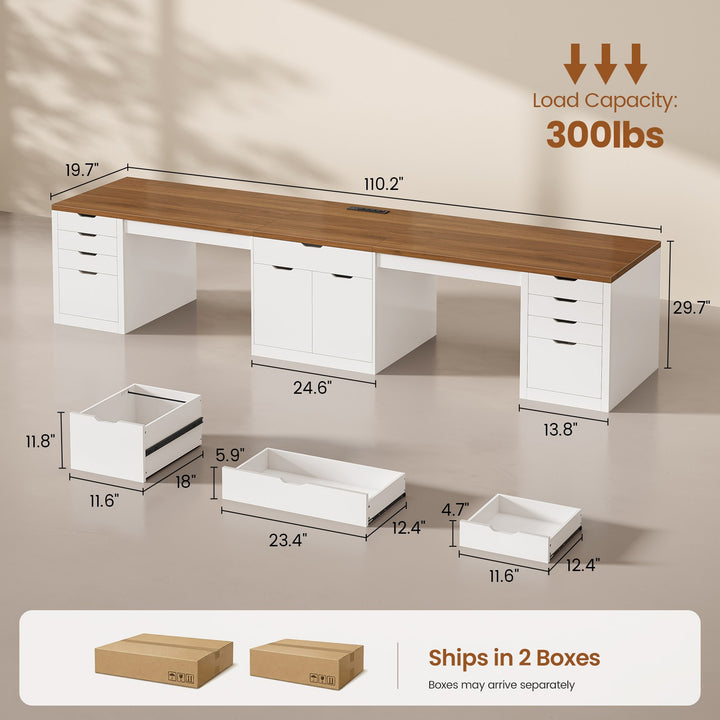 SEDETA 110.2 Inch Long 2 Person Desk with 9 Drawers for Home Office Long Computer Desk with Storage Cabinet Gaming Double Desk with Power Outlets Two Person Office Desk with Drawers