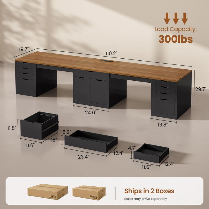 SEDETA 110.2 Inch Long 2 Person Desk with 9 Drawers for Home Office Long Computer Desk with Storage Cabinet Gaming Double Desk with Power Outlets Two Person Office Desk with Drawers