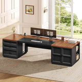 SEDETA 78.7 Inch Executive Desk with Drawers and Power Outlets Large Home Office Computer Desk with File Drawer Storage Cabinet Open Shelves CPU Stand Wood Workstation