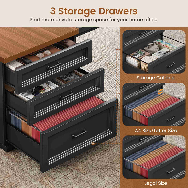 SEDETA 78.7 Inch Executive Desk with Drawers and Power Outlets Large Home Office Computer Desk with File Drawer Storage Cabinet Open Shelves CPU Stand Wood Workstation