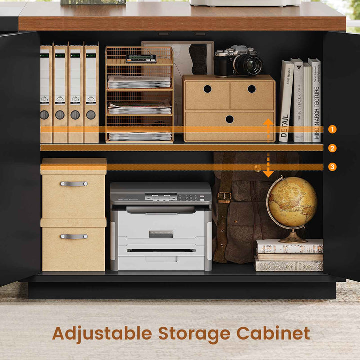 SEDETA 78.7 Inch Executive Desk with Drawers and Power Outlets Large Home Office Computer Desk with File Drawer Storage Cabinet Open Shelves CPU Stand Wood Workstation