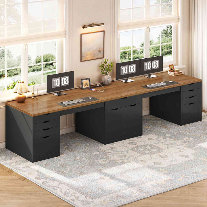 SEDETA 110.2 Inch Long 2 Person Desk with 9 Drawers for Home Office Long Computer Desk with Storage Cabinet Gaming Double Desk with Power Outlets Two Person Office Desk with Drawers