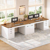 SEDETA 110.2 Inch Long 2 Person Desk with 9 Drawers for Home Office Long Computer Desk with Storage Cabinet Gaming Double Desk with Power Outlets Two Person Office Desk with Drawers