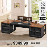 SEDETA 78.7 Inch Executive Desk with Drawers and Power Outlets Large Home Office Computer Desk with File Drawer Storage Cabinet Open Shelves CPU Stand Wood Workstation