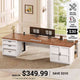 SEDETA 78.7 Inch Executive Desk with Drawers and Power Outlets Large Home Office Computer Desk with File Drawer Storage Cabinet Open Shelves CPU Stand Wood Workstation