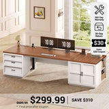 SEDETA® 78.7 Inch Home Office Computer Desk with Drawers and Power Outlets Executive Desk with File Drawer Storage Cabinet Open Shelves CPU Stand Wood Workstation