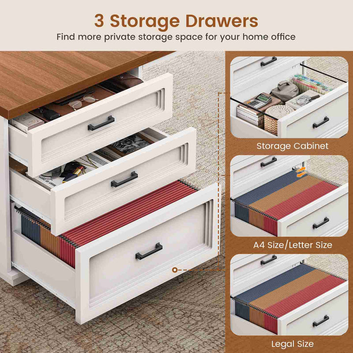 SEDETA 78.7 Inch Executive Desk with Drawers and Power Outlets Large Home Office Computer Desk with File Drawer Storage Cabinet Open Shelves CPU Stand Wood Workstation