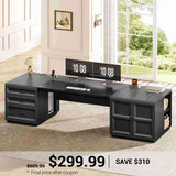 SEDETA | 78.7 Inch Home Office Desk with Drawers and Power Outlets Large Executive Desk with File Drawer Storage Cabinet Open Shelves CPU Stand Wood Workstation