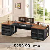 SEDETA | 78.7 Inch Home Office Desk with Drawers and Power Outlets Large Executive Desk with File Drawer Storage Cabinet Open Shelves CPU Stand Wood Workstation