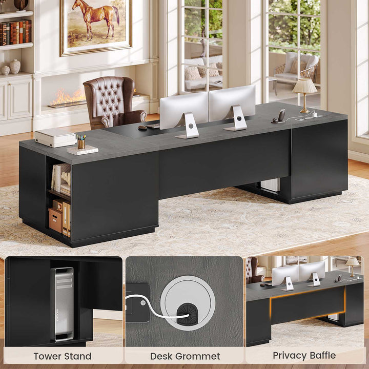 SEDETA 78.7 Inch Executive Desk with Drawers and Power Outlets Large Home Office Computer Desk with File Drawer Storage Cabinet Open Shelves CPU Stand Wood Workstation